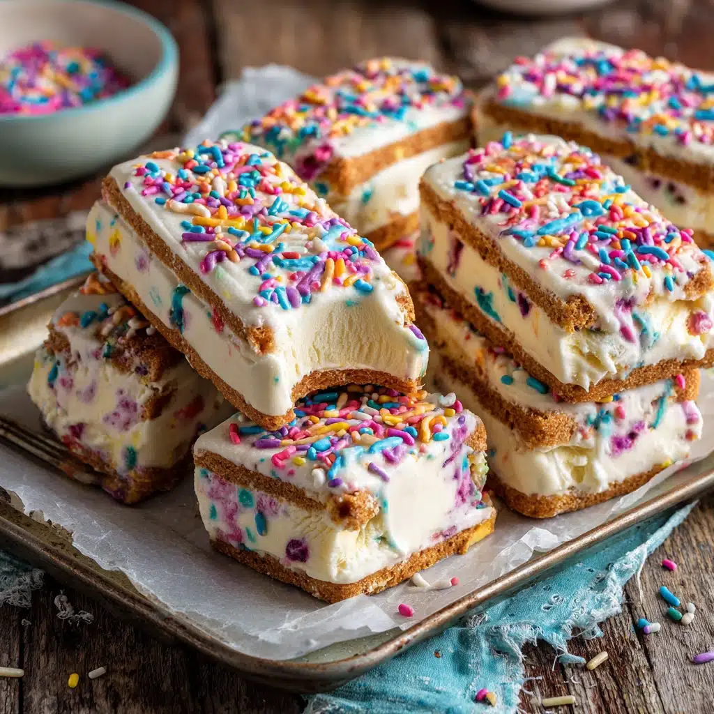Protein ice cream sandwiches stacked on white background